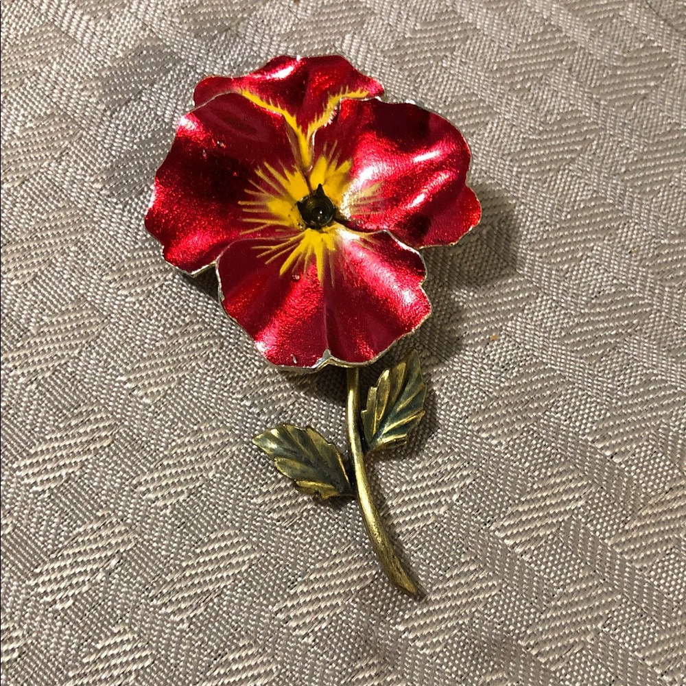 Red and Yellow Flower Brooch